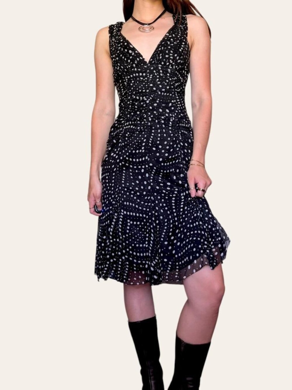 90s/y2k vintage Elie Tahari silk polka dot little black cocktail dress XS/Small